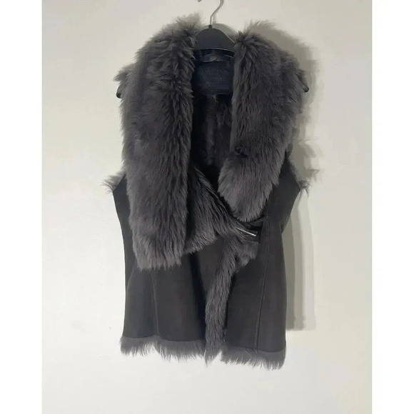 ALL SAINTS Genuine Toscana Shearling Luxe Vest Gillet UK 10 US 6 Brown Gray - Picture 2 of 8